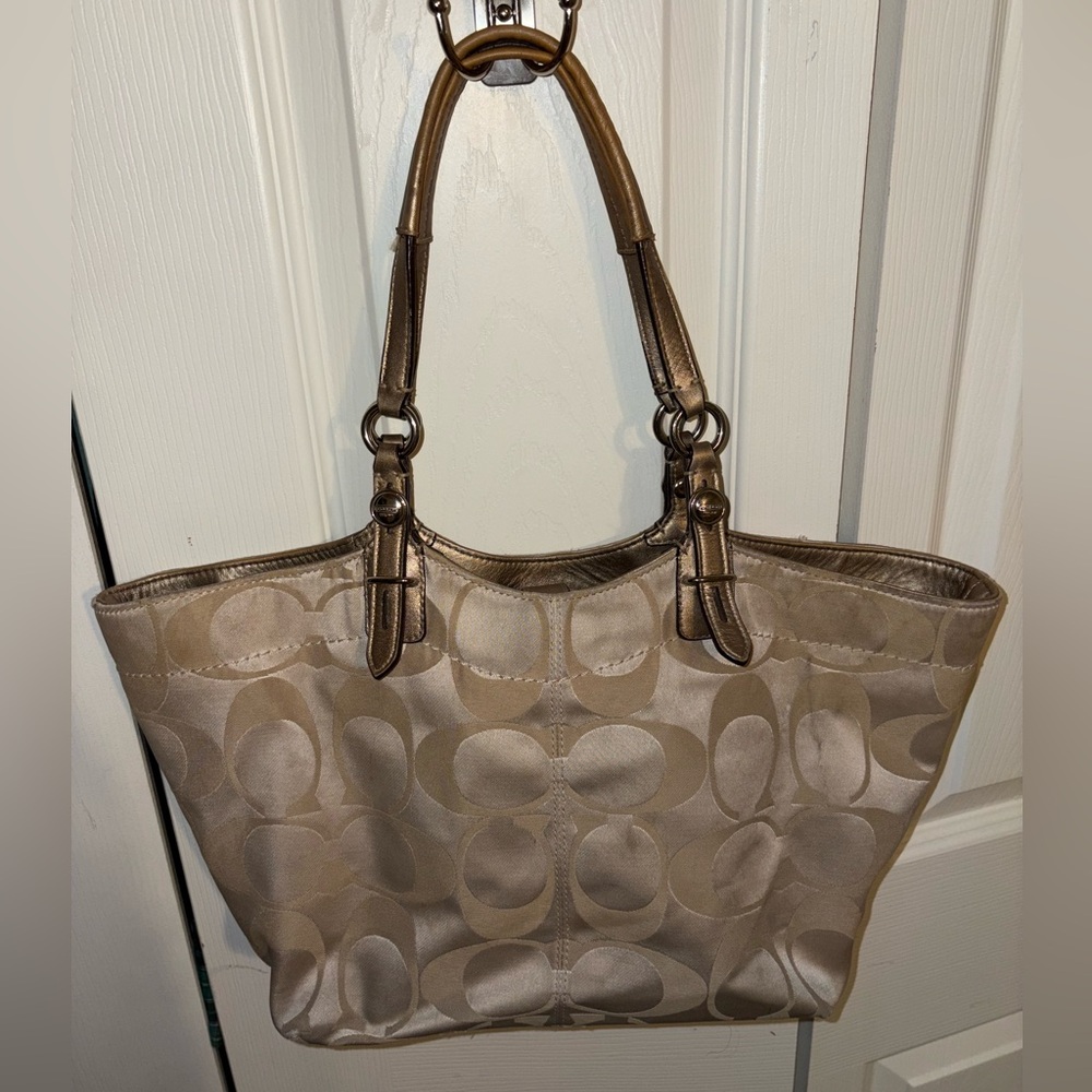 Coach Beige Signature Tote and Wallet